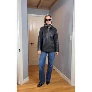 Vintage GAP Black Zip Up Collared Leather Jacket Size Womens Medium